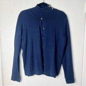 Lauren Ralph Lauren - Women’s 2-Piece Sweater Set Navy Blue Gold Buttons - Sz. L
